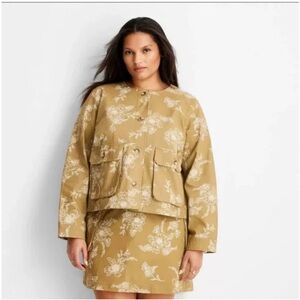 Women's Utility Bomber Jacket - Future Collective Khaki Floral Medium NWT
